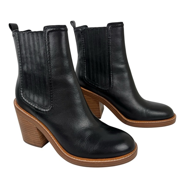 Marc Fisher Black Leather Halida Boots Shoes Heeled Ankle Booties SZ 8.5 Western - Picture 5 of 16